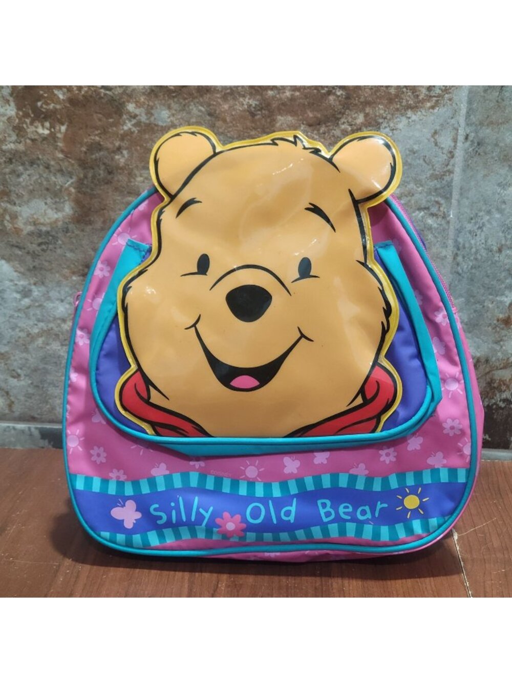 Vintage Disney Winnie The Pooh Silly Old Bear Pink Purple 3D Face Kids Backpack